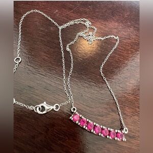 sterling silver pink gemstone bar necklace around 18inches marked CND